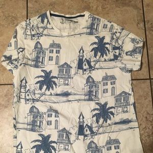Blue and white beach like shirt